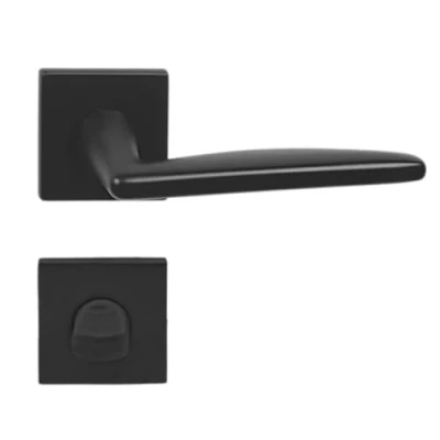 Image de domino Poignée de porte WC Set salle bain rosace carrée Pour portes Ensemble Garniture en Znal Noir Easy QR Slim