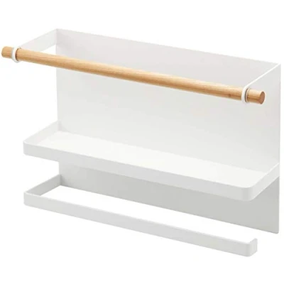 Image de Yamazaki 5087 Tosca Support latéral magnétique, Blanc, Acier/Bois/Silicone, Minimaliste, 32 x 9.5 20 c m
