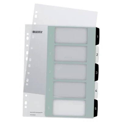Image de Leitz Lot de 20 intercalaires pour format A4 avec 5 chiffres imprimés 1 à 5, extra large, blanc/noir, polypropylène, WOW, 12130000