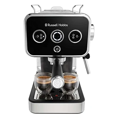 Image de Russell Hobbs Cafetière [Machine Expresso Design Vintage] Distinctions Noir (15 Bars, mode auto. &amp; manuel pour 1 ou 2 tasses, chauffe rapide, buse vapeur: lait eau chaude, affichage LED) 26450 56