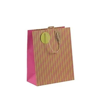 Image de Eurowrap 30672 2C Un sac cadeau Kraft Format large 26,5x14x33 cm 210g Motif : Vagues, Fluo Rose, Orange Et Jaune Sur Fond Emballage Cadeaux, Idéal pour Jeux Société, Puzzles