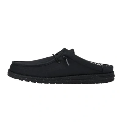 Image de Hey Dude Wally Slip Stretch Canvas Chaussures pour homme Mocassins à enfiler Confortable et léger, Toile Noir/Noir, 43 EU
