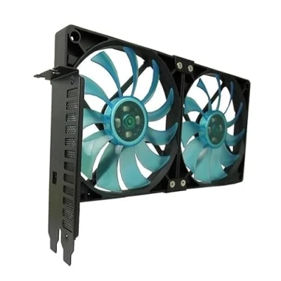 Image de GELID Solutions Support de Ventilateur à emplacement PCI 2 x bleu UV mince 120 mm Débit d&#039;air élevé avec fonctionnement silencieux Dimensions 254 43,7 152 (mm)