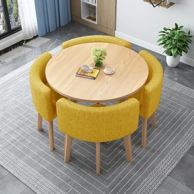 Image de Table Ronde,Table Et Chaises De Cuisine,Table A Manger avec 4,Table Chaise Encastrable,Ensemble Réception Diamètre 80 Cm Bureau À Domicile Salle Conférence Ensemble