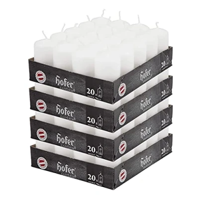 Image de Hofer Bougie Blanc Cylindrique Lot de 80 Petite Bougies sans Odeur 4 x 7 cm 11 Heures Longue Durée pour la Décoration Cire Gouttes Non Toxique Mèche Fumée