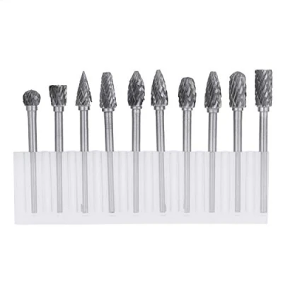 Image de 10 pièces Tungstène 1/8&quot;3MM Shank Ensemble de fraises rotatives en carbure monobloc acier pour foret à outil rotatif le travail du bois forage gravure