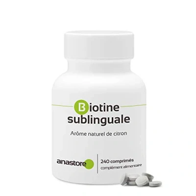 Image de BIOTINE SUBLINGUALE * 450 µg / 240 comprimés pour jours d&#039;utilisation Vitamine essentielle une peau et des cheveux sains Convient aux véganes, à l’arôme naturel de citron