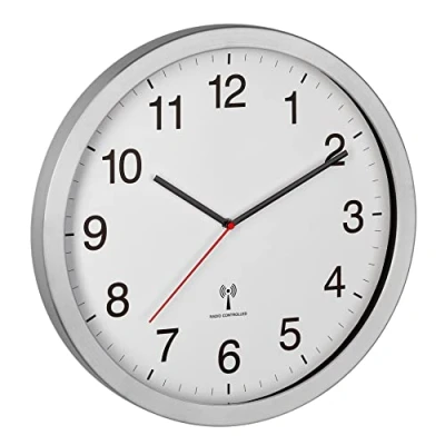 Image de TFA Dostmann XL 60.3545.02 Horloge Murale Radio pilotée analogique Facile à Lire idéale pour Bureau/entrée Argenté/Blanc (l) 400 x 50 (H) mm