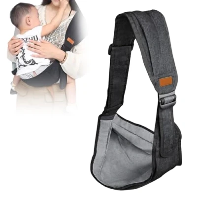 Image de Jomdjmskes Porte Bebe Physiologique, Écharpe Portage Respirante et Réglable, Portable Echarpe Bebe, Bébé Latéral pour Nouveau Nés Tout Petits, Supporte Jusqu Enfant 25KG (Noir)