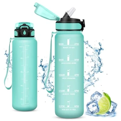 Image de Vikaster Bouteille, Gourde avec Paille 1000ml, sans BPA, Étanche &amp; Réutilisable, Water Bottle Ouvrir en Un Clic, Convient pour la Gym, Le Yoga, Camping, Randonnée