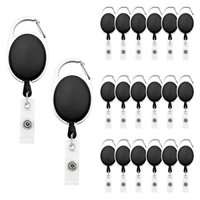 Image de Fushing Lot de 20 porte badges d&#039;identification rétractables avec clip pour badge rétractable employé bureau, médecin, infirmière (noir)