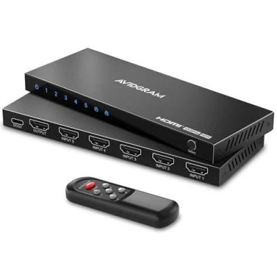 Image de HDMI Switch 4K 60Hz, AVIDGRAM 2.0 Commutateur 5 in 1 Out, Port Selector Box with IR Télécommande Soutien HDCP 2.2 HDR10 3D 18Gbps pour Xbox PS4 Roku HDTV Monitor