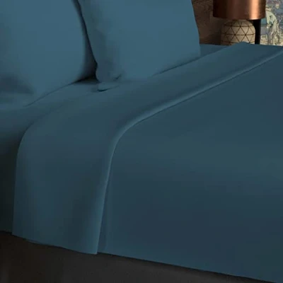 Image de Soleil d&#039;ocre, Drap Plat, Coton 57 Fils, Bleu, 240x290 cm