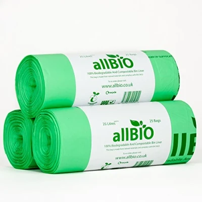 Image de AllBIO lot de 75 sacs poubelle 100 % biodégradables et compostables, 25 l