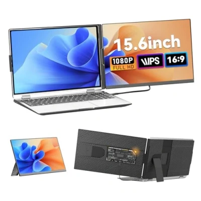 Image de Extension d&#039;écran pour ordinateur Portable, Moniteur portable 15.6&quot; , FHD 1080P IPS Dual Laptop Monitor Extender, détachable 13 17,3 &quot;