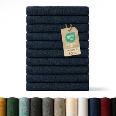 Image de Blumtal Lot Serviette de Toilette 12 Visage Debarbouillette Petite Main Doux Et Absorbant 100% Coton Certifié Oeko TEX® Bleu foncé