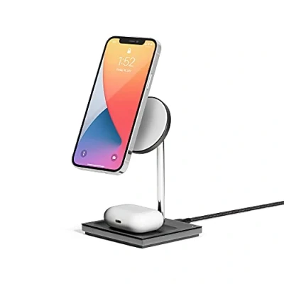 Image de Native Union Chargeur sans fil magnétique 2 en 1 Snap Support de charge pour iPhone 16/16 Plus/16 Pro/16 Pro Max avec Pad AirPods (Pro/Pro 2) Angle réglable et indicateurs LED discrets