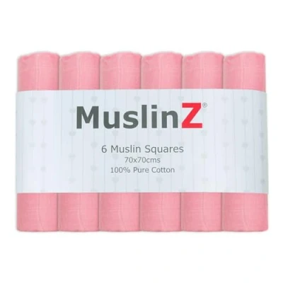 Image de MuslinZ Lot de 6 carrés en mousseline pour bébé Bavoir Essentiel multi usage Doux et absorbant 100 % coton 70 x cm Mélange rose vif