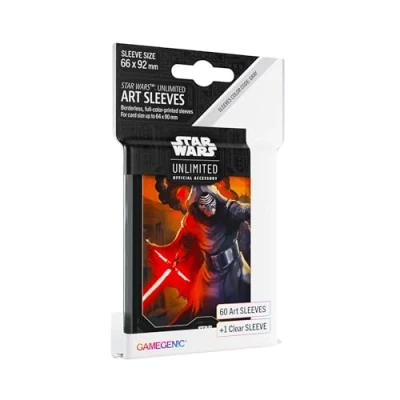 Image de Star Wars Unlimited Kylo Ren Art Lot de 60 pochettes d&#039;art sous licence officielle et 1 pochette transparente, taille optimisée pour autres jeux JCC LCG, fabriquées par