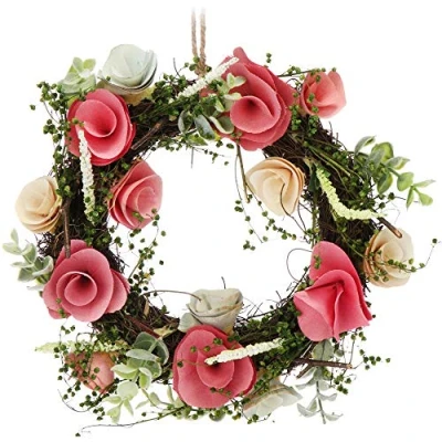 Image de com four® Couronne de Porte printanière avec Fleurs en Bois Table décorative décoration Cintre Diamètre env. 30 cm