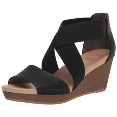 Image de Dr. Scholl&#039;s Shoes Femme Bande Barton Sandale cale, Noir Lisse, 41.5 EU
