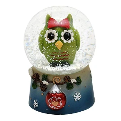 Image de Belle et Original Boule à Neige avec Une Chouette Vert, Dimensions Approx. 6,5 x 4,5 cm/Ø cm
