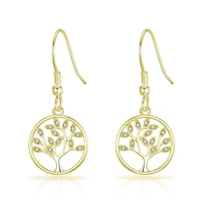 Image de Boucles d&#039;oreilles pendantes en forme d&#039;arbre de vie plaqué or avec cristaux provenant d&#039;Autriche
