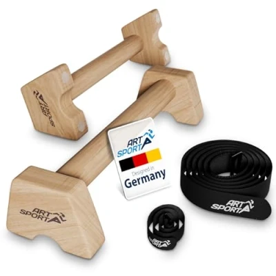 Image de ArtSport Poignées de Pompes en Bois L Parallettes Ergonomiques pour Calisthénie Barres Intérieur &amp; Extérieur Stand à main