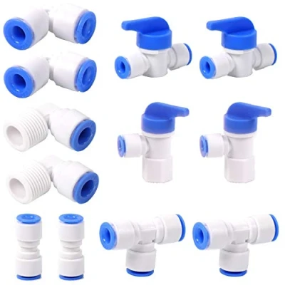 Image de 12 Pièces Raccords de Filtre à Eau, Raccord Droit 1/4&quot; pour Tuyau D&#039;eau, D&#039;eau (T + I L Type Combo Robinet D&#039;arrêt)
