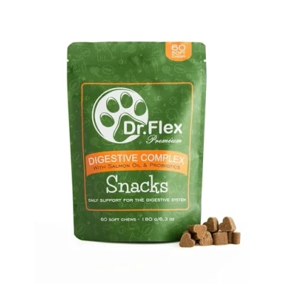 Image de Dr. Flex Friandises Probiotiques pour Chiens 60 Bouchées avec Colostrum, Levure de Bière, Huile Saumon et Racine Chicorée Digestion, Flore Intestinale Système Immunitaire