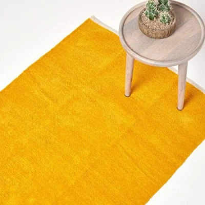Image de HOMESCAPES Tapis Chenille uni en 100% Coton Jaune Moutarde 60 x 100 cm