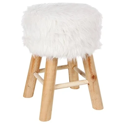Image de Atmosphera Tabouret Oslo Effet Fourrure Blanc