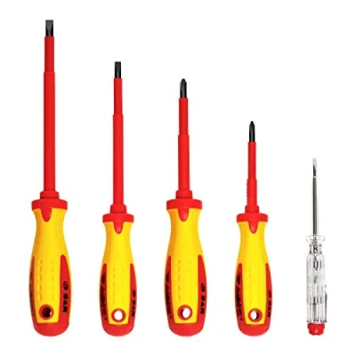Image de S&amp;R Jeu 5 Tournevis d&#039; Electricien isolés 1000V VDE, Plat, Cruciforme, Testeur, Électricité, qualité professionnelle