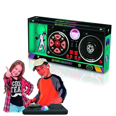 Image de Deqube Table de mixage DJ avec différentes bases et effets, comprend une boule lumineuse disco, connexion Bluetooth aux appareils, couleur noire, moyen (916D00040)