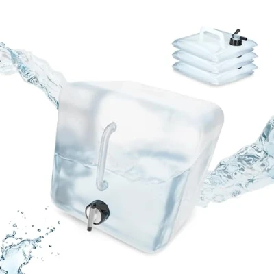 Image de Relaxdays Jerricans carrés pliants en Lot de 4, Contenant à Eau, avec Robinet, sans BPA, 15 litres, Transparent