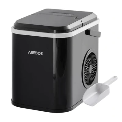 Image de Arebos Machine à glaçons Ice Cube Maker 12 kg / 24 h 10 15 minutes de production Réservoir d&#039;eau 1,1 litre Silencieuse Fonction autonettoyante Noir