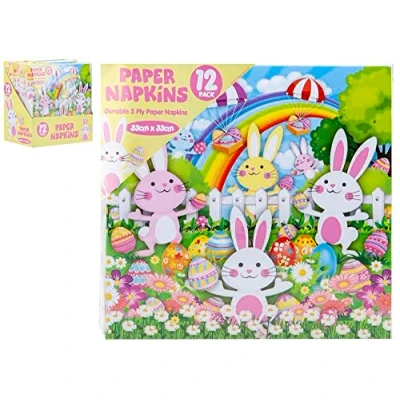 Image de PMS Lot de 12 serviettes en papier jetables 3 plis pour décoration table Motif lapin Multicolore 33 cm
