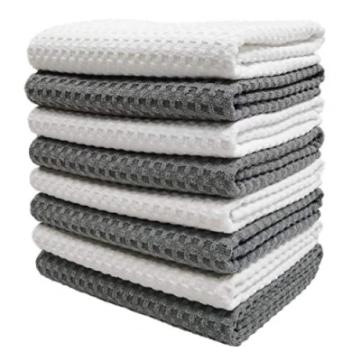 Image de Polyte 8 torchons de Cuisine en Microfibres Ultra Premium Main/Vaisselle Tissu alvéolé (Gris/Blanc, 40x71 cm)