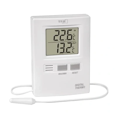 Image de TFA Dostmann Thermomètre numérique intérieur/extérieur, 30.1012, écran fonctionnel, valeurs maximales et minimales, température intérieure extérieure, blanc