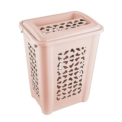Image de keeeper Panier à Linge avec Fente d&#039;Insertion et Couvercle Rabattable, Design Ajouré, 60 L, Per, Nordic Pink