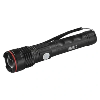 Image de EMOS P3116 Lampe de poche LED rechargeable en métal pour extérieur, focalisable, flux lumineux 600 lumens, portée d&#039;éclairage 230 m, 8 heures d&#039;utilisation, étanchéité IP44, câble charge, boîte