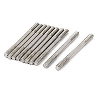 Image de sourcing map Goujon Double Extrémité Filetage Tige Serré Réglable Pousser M8 x 100mm Argenté 10Pcs