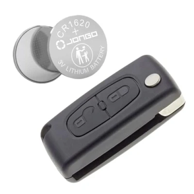 Image de JONGO® Coque de Clé CE0523 Compatible avec Peugeot 207 307 308 407 3008 5008 &amp; Citroën C2 C3 C4 C5 C6 C8 Télécommande Plip 2 Boutons + Pile CR1620