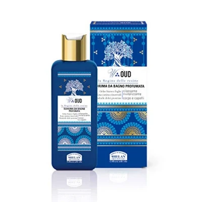 Image de Helan, W Oud Gel Douche et Shampoing sans Sulfate Naturel Délicat Parfumé, Bain Moussant Shampooing pour Soin Cheveux Corps avec Huile Amande Douce Rose, Cadeau Noel Made in Italy 200 ml