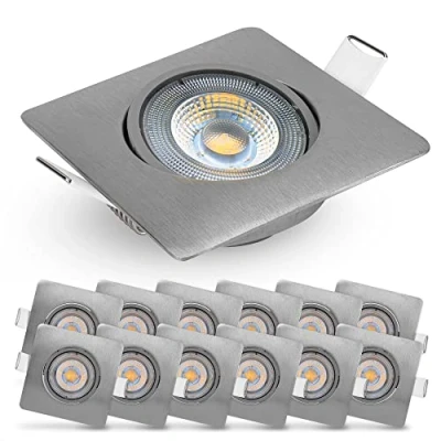 Image de EMOS Exclusive Spot LED Encastrable Lampe Plafond Orientable 50 Blanc chaud 3000K Lot de 12 Spots Extra Plat carré 5 Watt (5W) / 450 Lumens, Argenté