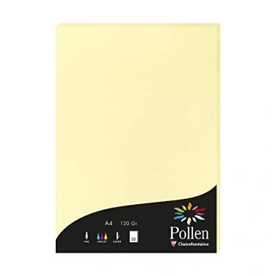 Image de Clairefontaine 4207C Étui de 50 Feuilles Format A4 (21x29,7cm) 120g/m² Coloris Canari Papier d&#039;Invitation Evènements et Correspondance Gamme Pollen Premium Lisse