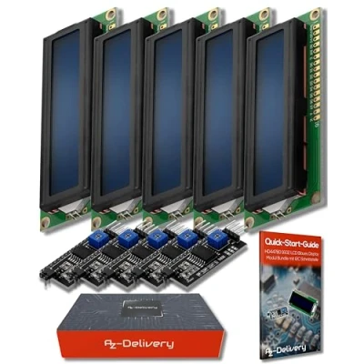 Image de AZDelivery 5 x Module d&#039;Affichage Bleu LCD HD44780 16x2 avec Interface I2C 2x16 Caractères de Couleur Blanche Compatible Arduino et Raspberry Pi incluant Un E Book!
