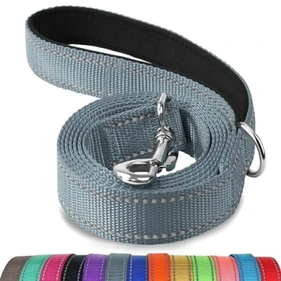 Image de Joytale Laisse Double Face Réfléchissante Robuste pour Chien, avec Poignée Rembourée,1.2m x 2cm,Gris