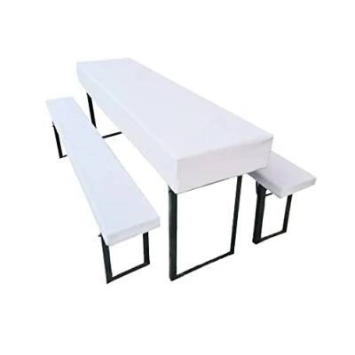 Image de Lemos Home Lot de 3 Coussins pour Tente à bière Comprenant 1 Nappe et 2 Housses Banc Taille Couleurs au Choix (110 x 60 cm, Blanc)