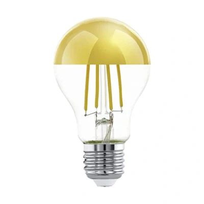 Image de EGLO ampoule LED E27, lampe à tête miroir doré, éclairage anti éblouissant, 7,5 watts (correspond 60 watts), 806 lumens, blanc chaud, 2700 Kelvin, Edison A60, Ø 6 cm